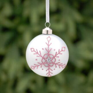 Christmas Tree Decoration - Matt Grey With Glitter Snowflake Glass Bauble