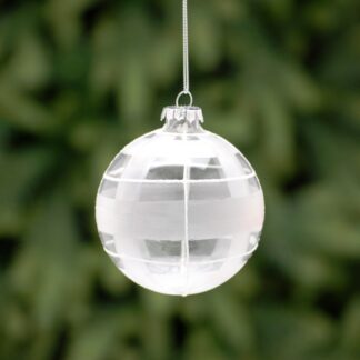 Christmas Tree Decoration - Clear Frosted And White Glitter Glass Bauble