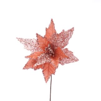 Christmas Decoration - Frosted Pink Poinsettia With Sequin Stem