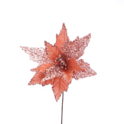 Christmas Decoration - Frosted Pink Poinsettia With Sequin Stem
