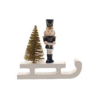 Christmas Table Decoration -  Nutcracker And Christmas Tree On Wooden Sleigh