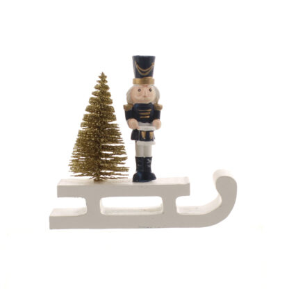Christmas Table Decoration -  Nutcracker And Christmas Tree On Wooden Sleigh