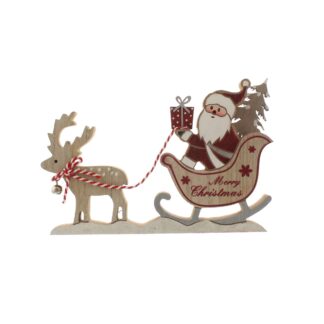 Christmas Decoration - Red Santa On Sleigh And Reindeer