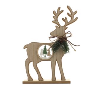 Christmas Decoration - Wooden Reindeer With Tree