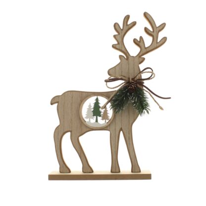 Christmas Decoration - Wooden Reindeer With Tree