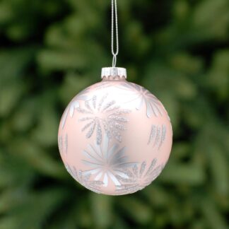 Christmas Decoration - Pink With Silver Glitter Firework Detail Glass Bauble