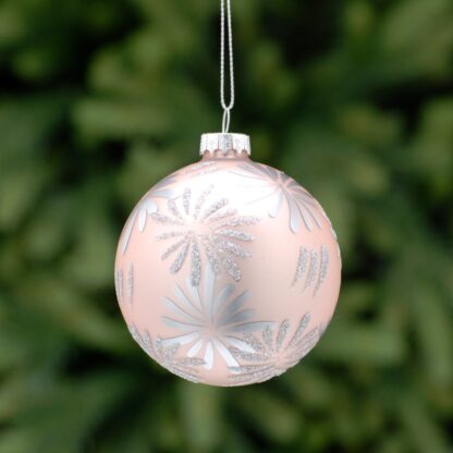 Christmas Decoration - Pink With Silver Glitter Firework Detail Glass Bauble