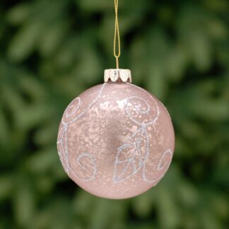Christmas Tree Decoration - Pink With Silver Glitter Swirl Glass Bauble