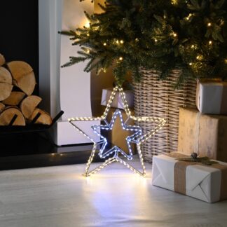 Christmas Decoration - Dewdrop Double Star in White And Warm White - 38cm