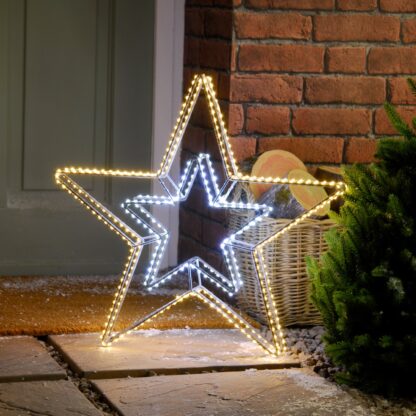Christmas Decoration - Dewdrop Double Star in White And Warm White - 58cm
