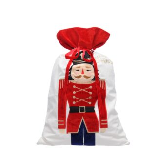 Christmas Decoration - White With Red Cuff Nutcracker Sack