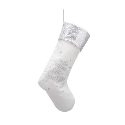 Christmas Decoration - Tis The Season To Sparkle White Stocking