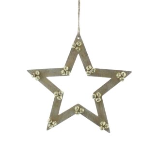 Christmas Decoration - Metal Rust Effect Star With Gold Bells