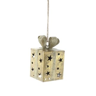 Christmas Decoration - Hanging Metal Gold Parcel