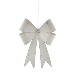 Christmas Tree Decoration - Metal White Bow With Glitter