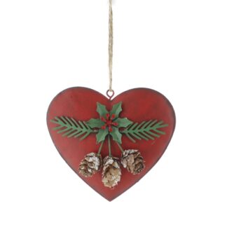 Christmas Tree Decoration - Red And Green Metal Heart