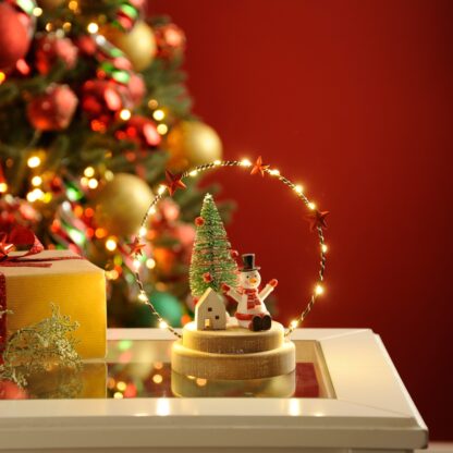 Christmas Decoration - Led Wire Ring With Snowman On Base