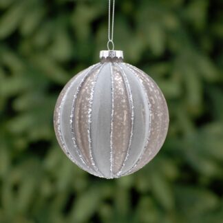 Christmas Tree Decoration - Flocked Grey Segment Glass Bauble