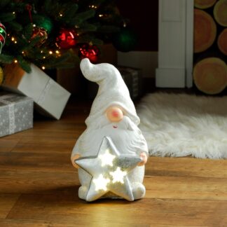 Christmas Decoration - Led White Porcelain Gonk Holding Star
