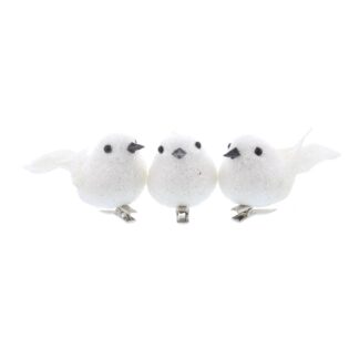 Christmas Tree Decoration - White Glitter Clip On Robin - Pack of 3