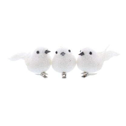 Christmas Tree Decoration - White Glitter Clip On Robin - Pack of 3