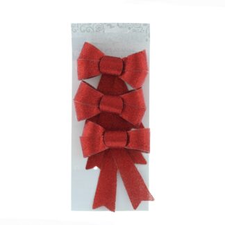 Christmas Decoration - Red Glitter Clip On Bow - Pack of 3