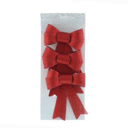 Christmas Decoration - Red Glitter Clip On Bow - Pack of 3
