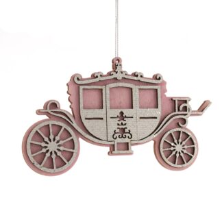 Christmas Tree Decoration - Blush Pink And Silver Wooden Carriage