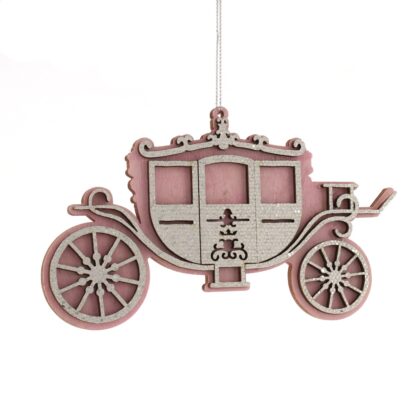 Christmas Tree Decoration - Blush Pink And Silver Wooden Carriage