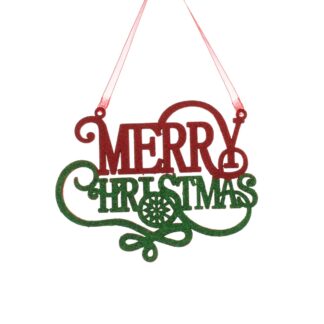 Christmas Tree Decoration - Hanging Red And Green 'Merry Christmas'