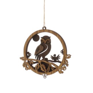 Christmas Tree Decoration - Wooden Laser Cut Owl in Circle