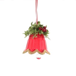 Christmas Tree Decoration - Red Bell With Gold Glitter Trim