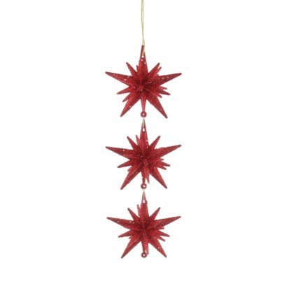 Christmas Tree Decoration - Red Glitter Three Starburst