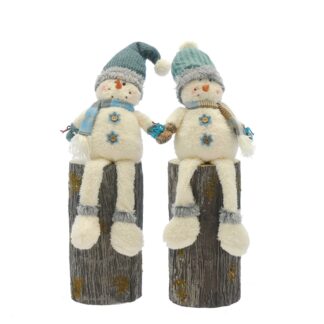 Christmas Decoration - Dangly Legs Snowmen With Tartan Scarf - Pack of 2