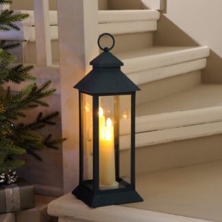 Christmas Decoration - Blue Lantern in Warm White Light Candles - 39cm