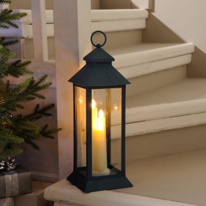 Christmas Decoration - Blue Lantern in Warm White Light Candles - 39cm