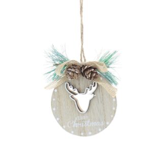 Christmas Tree Decoration - Hanging Wooden Circle With Reindeer Head