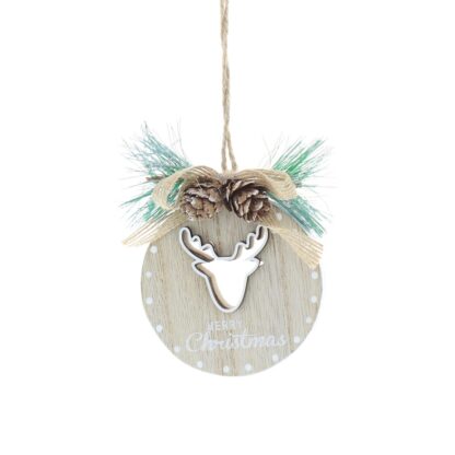 Christmas Tree Decoration - Hanging Wooden Circle With Reindeer Head