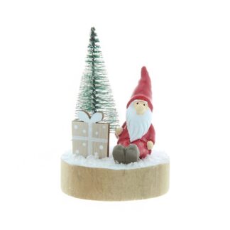 Christmas Decoration - Tabletop  Santa With Tree On Wooden Base