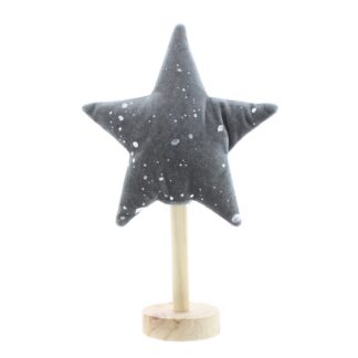 Christmas Decoration - Tabletop Grey Star On Wooden Base