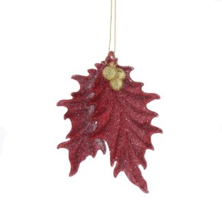 Christmas Tree Decoration - Burgundy Leaves With Gold Berries
