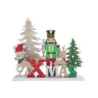 Christmas Decoration - Wooden Red White And Green Xmas With Nutcracker
