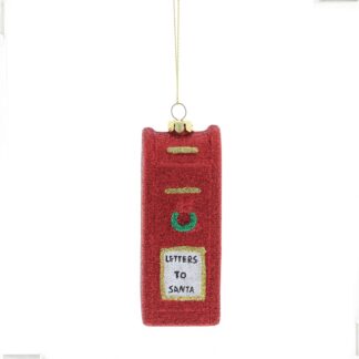 Christmas Tree Decoration - Hanging Red And White Glitter Post Box