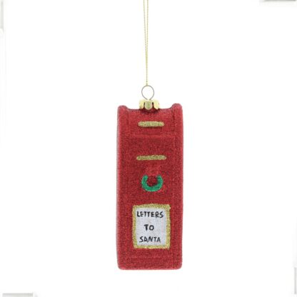 Christmas Tree Decoration - Hanging Red And White Glitter Post Box