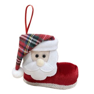 Christmas Decoration - Hanging Santa Boot With Tartan Hat