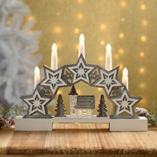 Christmas Decoration - Star And Village Candle Bridge