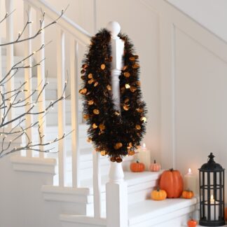 Christmas Tree Decoration - Long 5m Orange And Black Pumpkin Tinsel