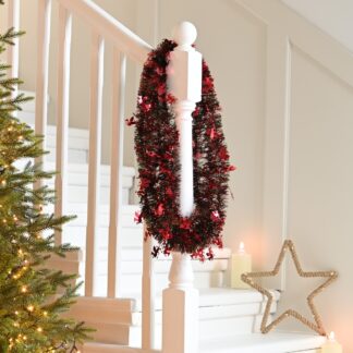 Christmas Tree Decoration - Long Welsh Dragon Red And Green Tinsel - 5m