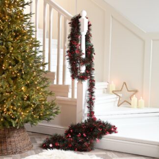 Christmas Tree Decoration - Extra Long Red And Dark Aglan Tinsel - 10m