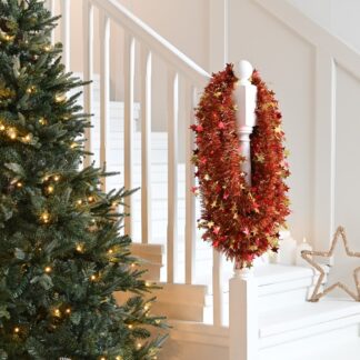Christmas Tree Decoration - Extra Long Red And Gold Star Tinsel - 10m